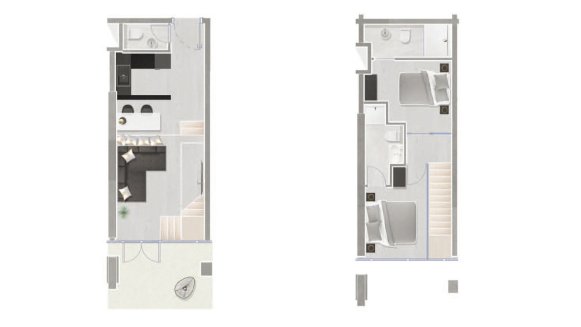 Планировка таунхауса 2 спальни в ЖК OASIS RESIDENCES ONE № 11007 (2D)